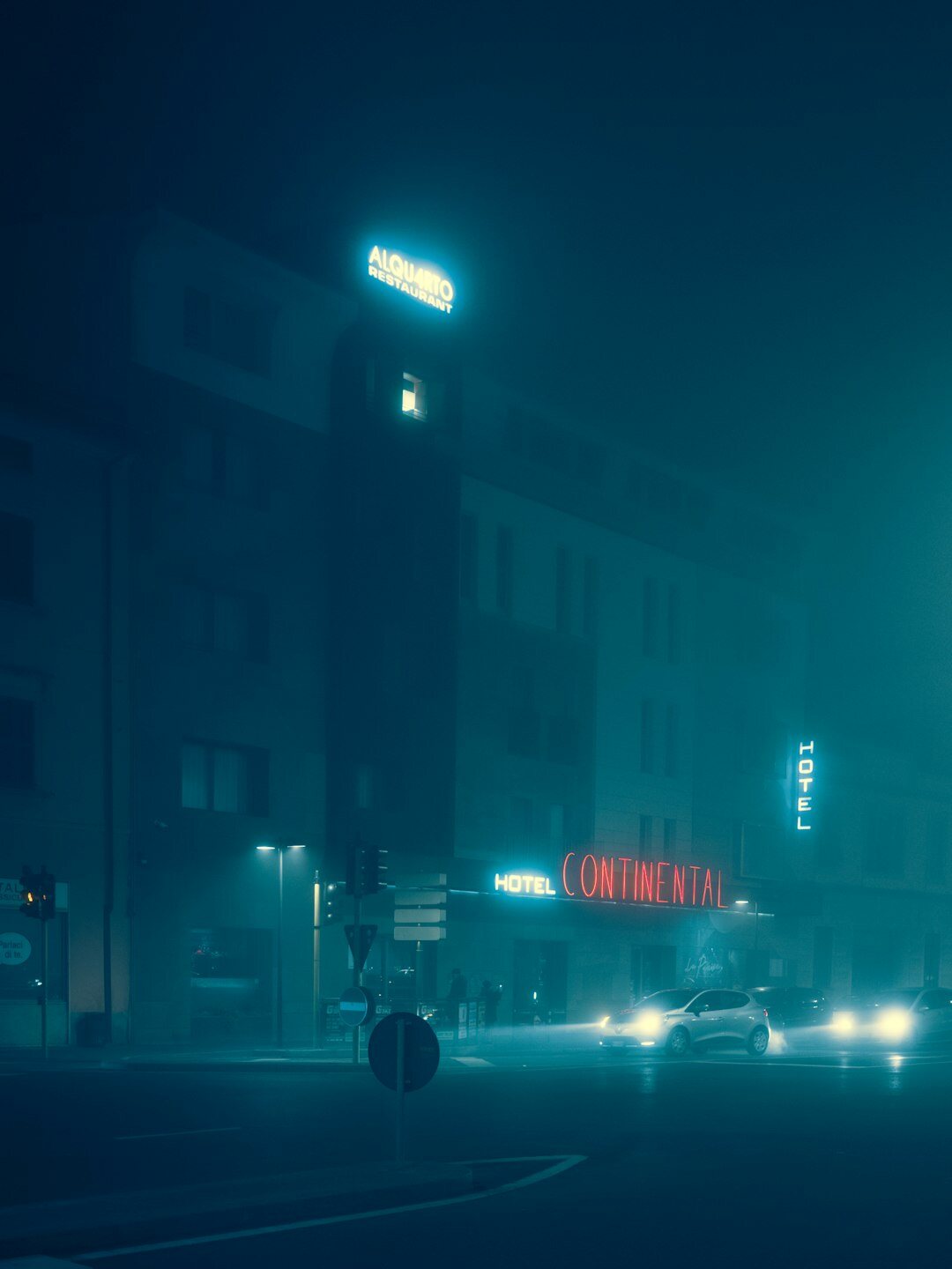 foggy night street