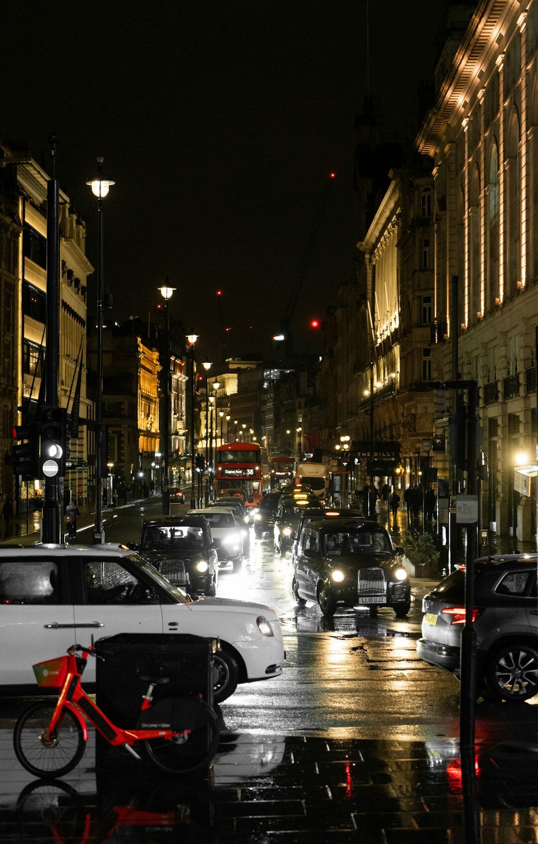 foggy london street at night